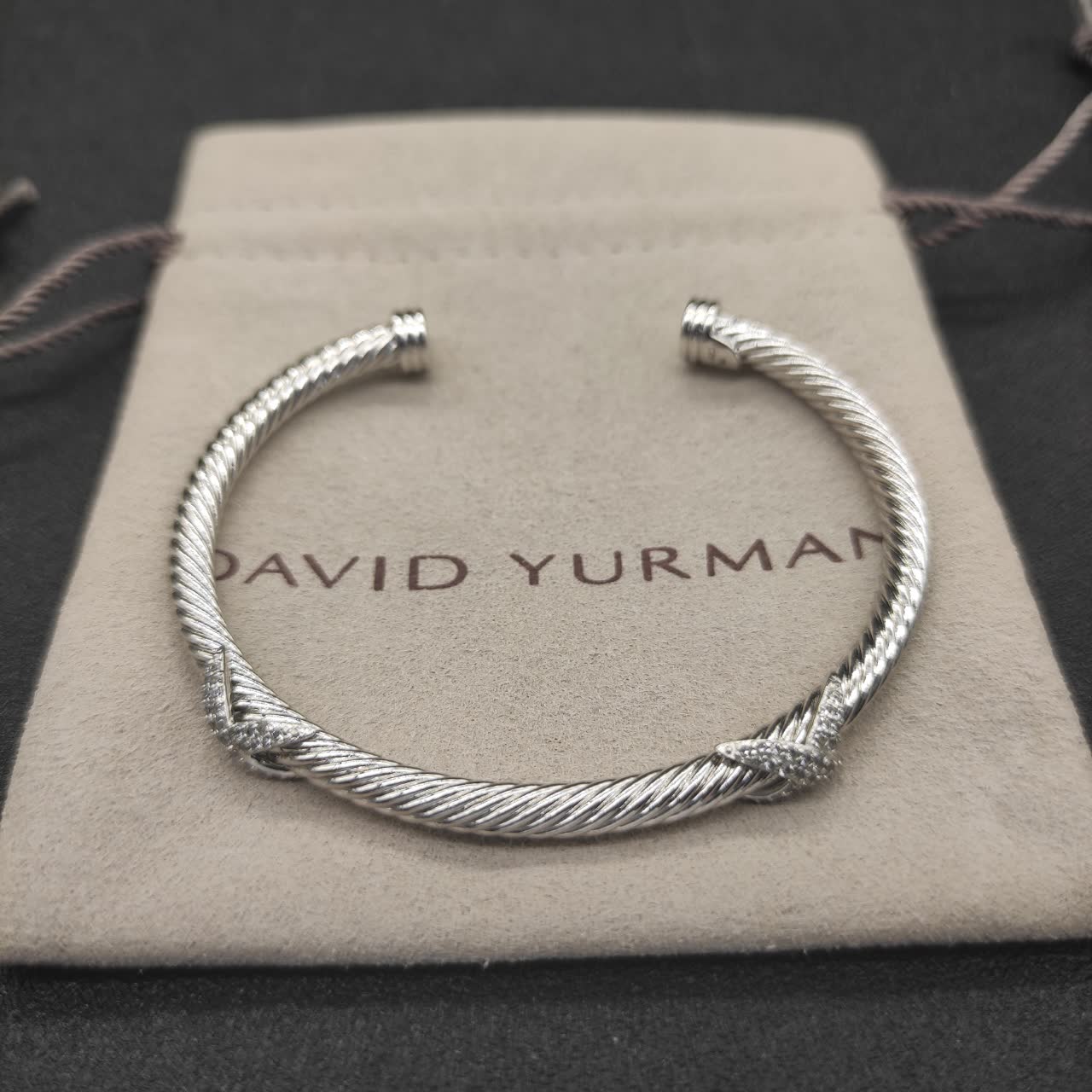 David Yurman Silver Twisted Wire Bracelet with Diamond Accents